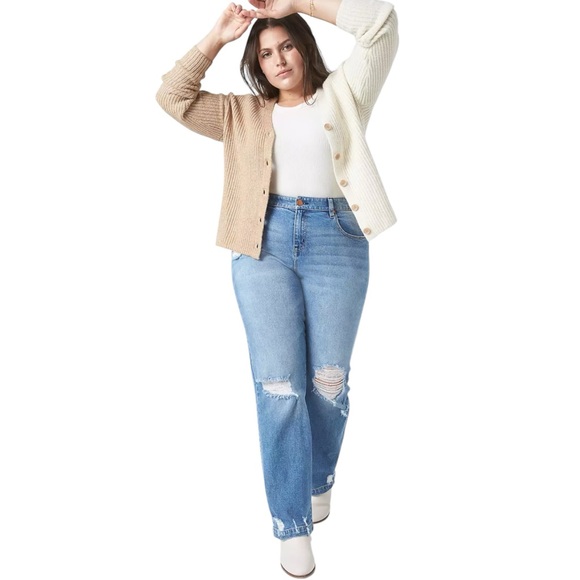 Lane Bryant Sweaters - LANE BRYANT Classic Button-Front Colorblock Cardigan in Tan/Cream Size 18/20